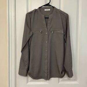Calvin Klein Gray Blouse with Zipper Details